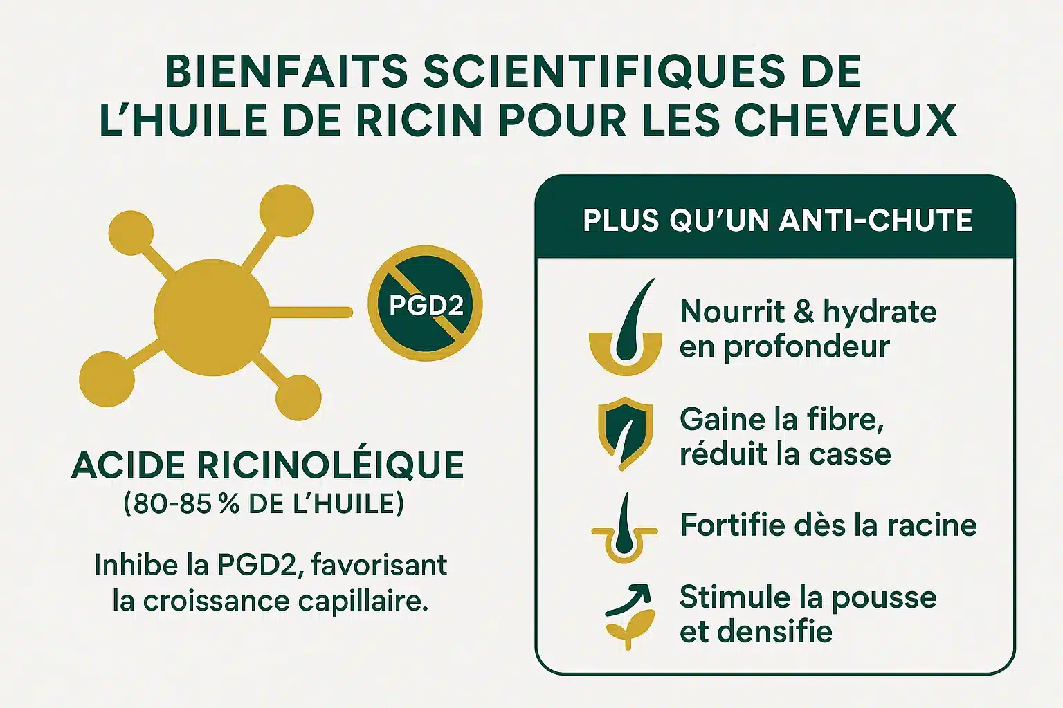 Illustration des bienfaits de l'huile de ricin pour les cheveux