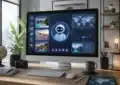 Assistant IA planifiant des vacances avec interface numérique moderne