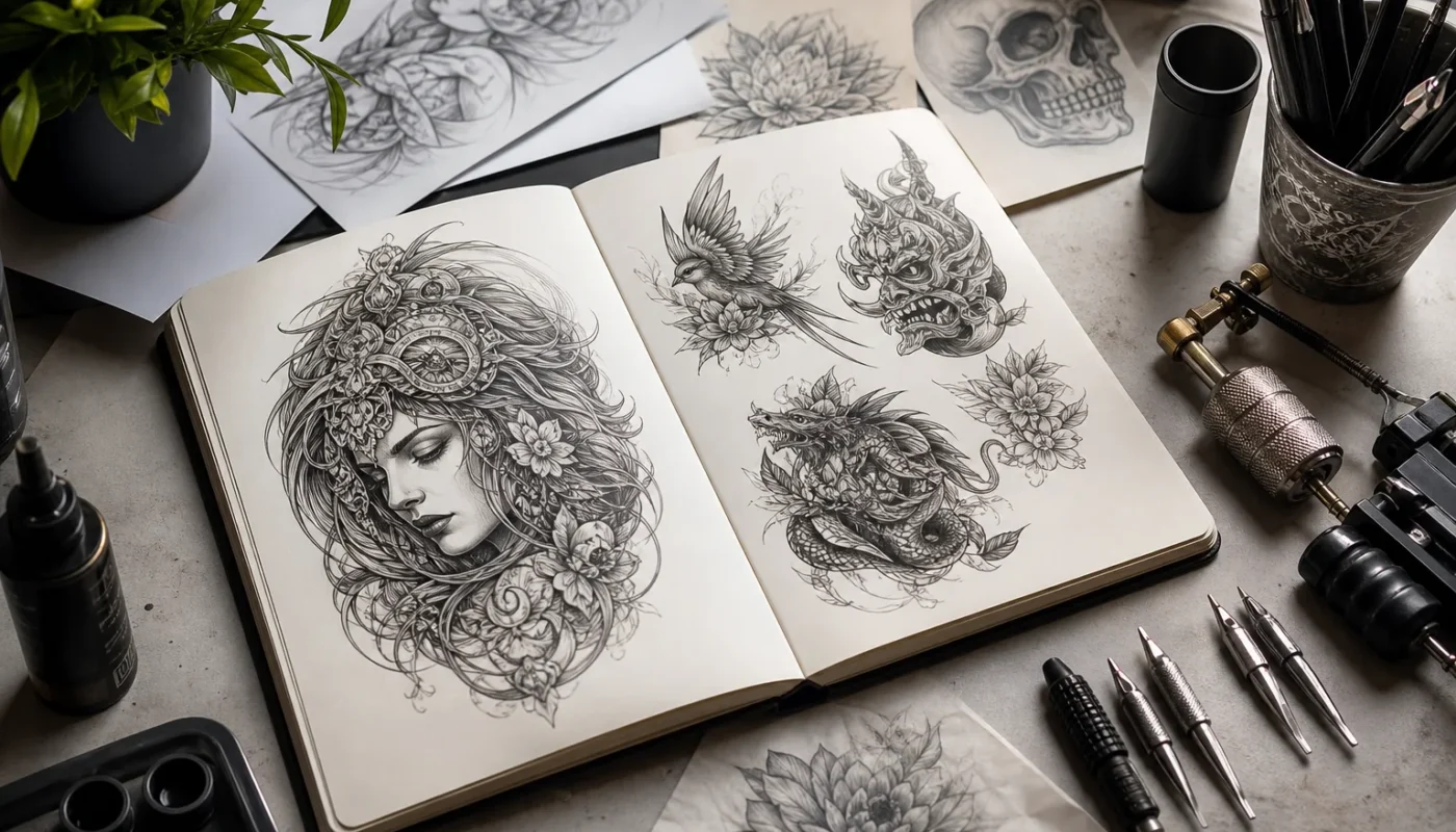 Carnet de tatouages créatifs avec motifs originaux et inspirants