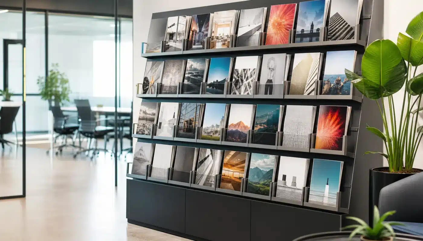 Couverture de magazine avec numéros et sujets variés professionnels
