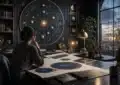 Couverture de magazine horoscope avec symboles astrologiques et lecture réfléchie