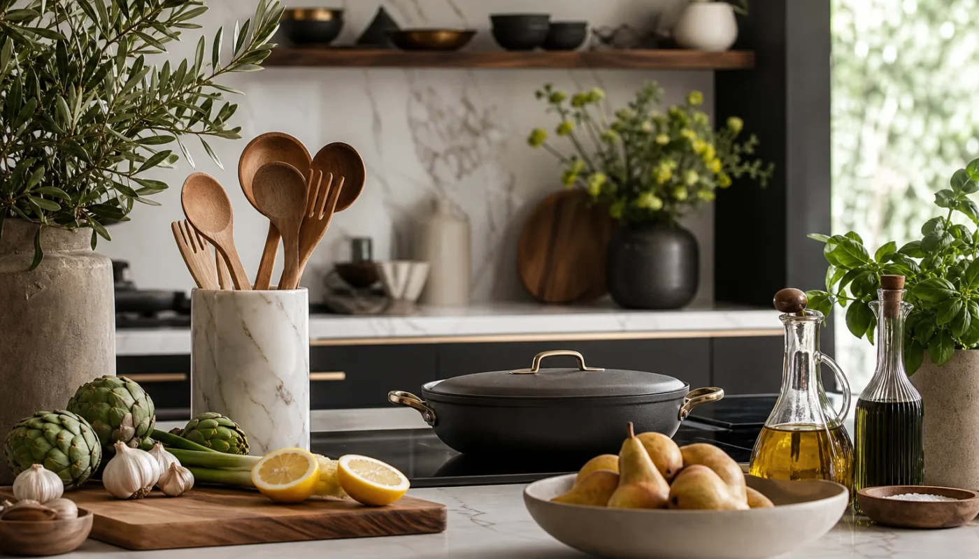 Couverture magazine cuisine art de vivre avec plats élégants et décorations