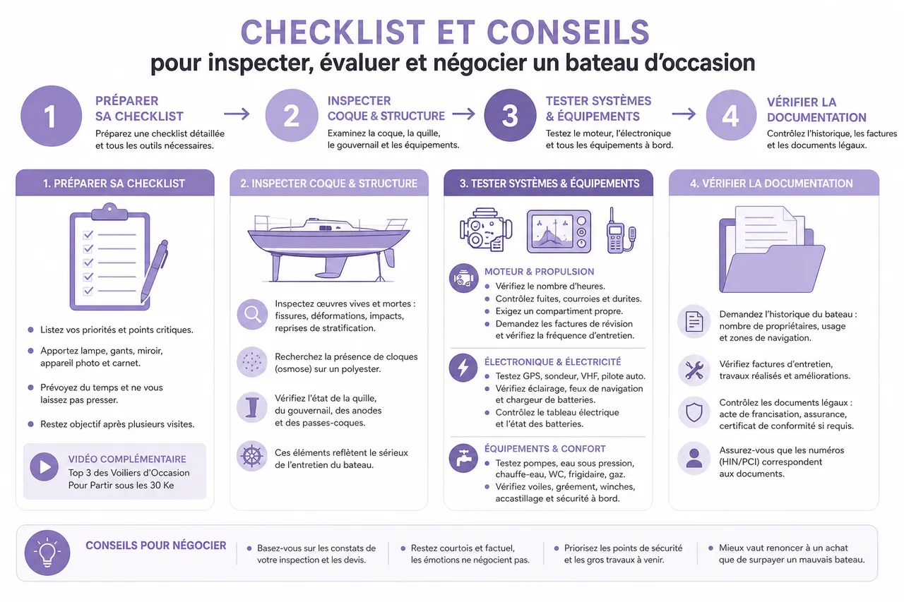 Guide d'achat: comment choisir votre bateau d'occasion en 2026 , Checklist et conseils pour inspecter, évaluer et négocier un bateau d'occasion
