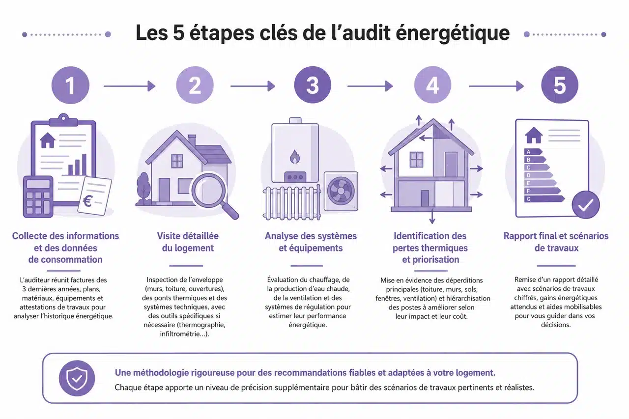 Pourquoi réaliser un audit énergétique pour votre logement en 2026? , Déroulement et méthodologie de l’audit énergétique