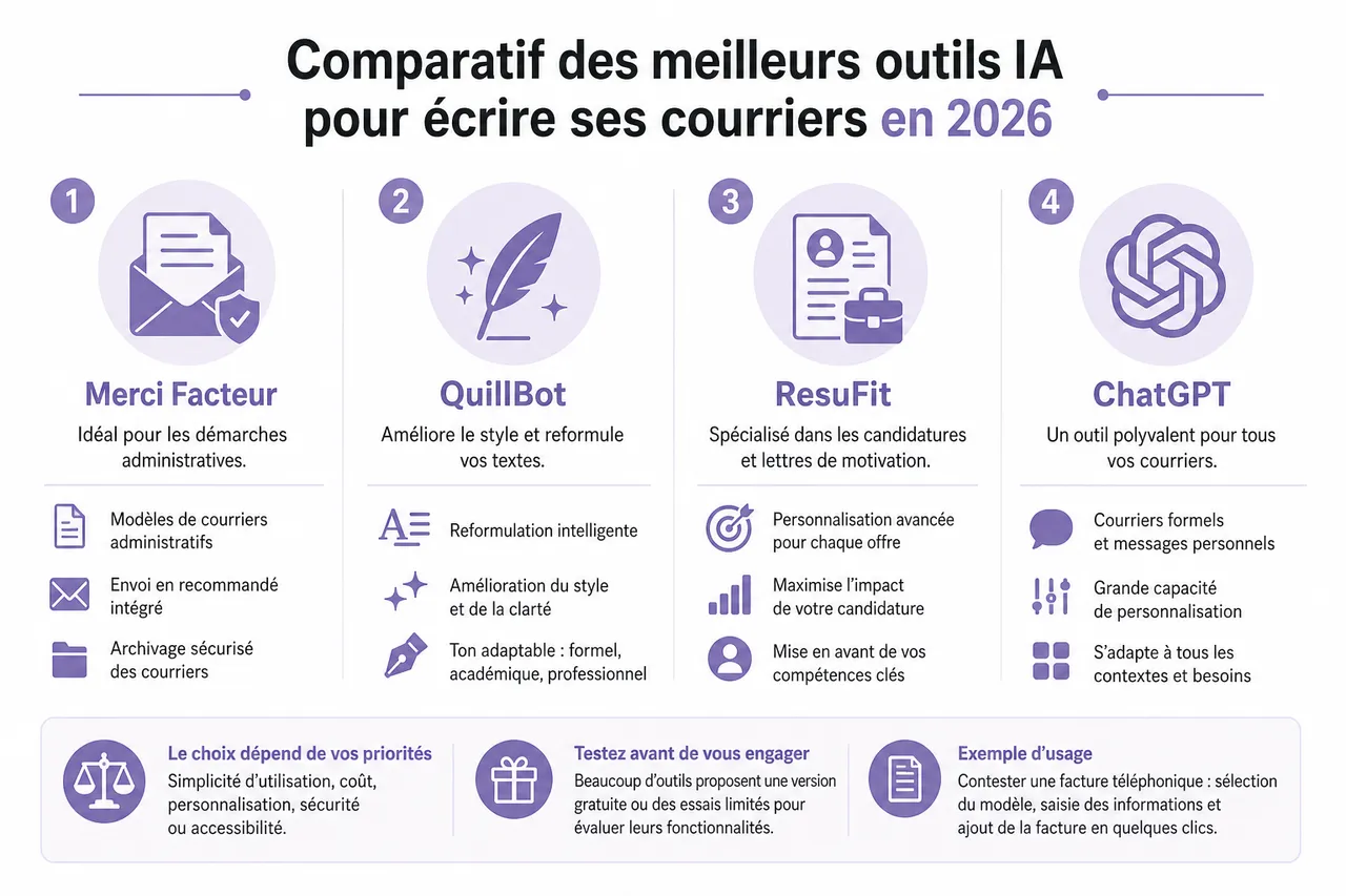 Comment l'IA révolutionne la rédaction de vos courriers en 2026? , Comparatif des meilleurs outils IA pour écrire ses courriers en 2026