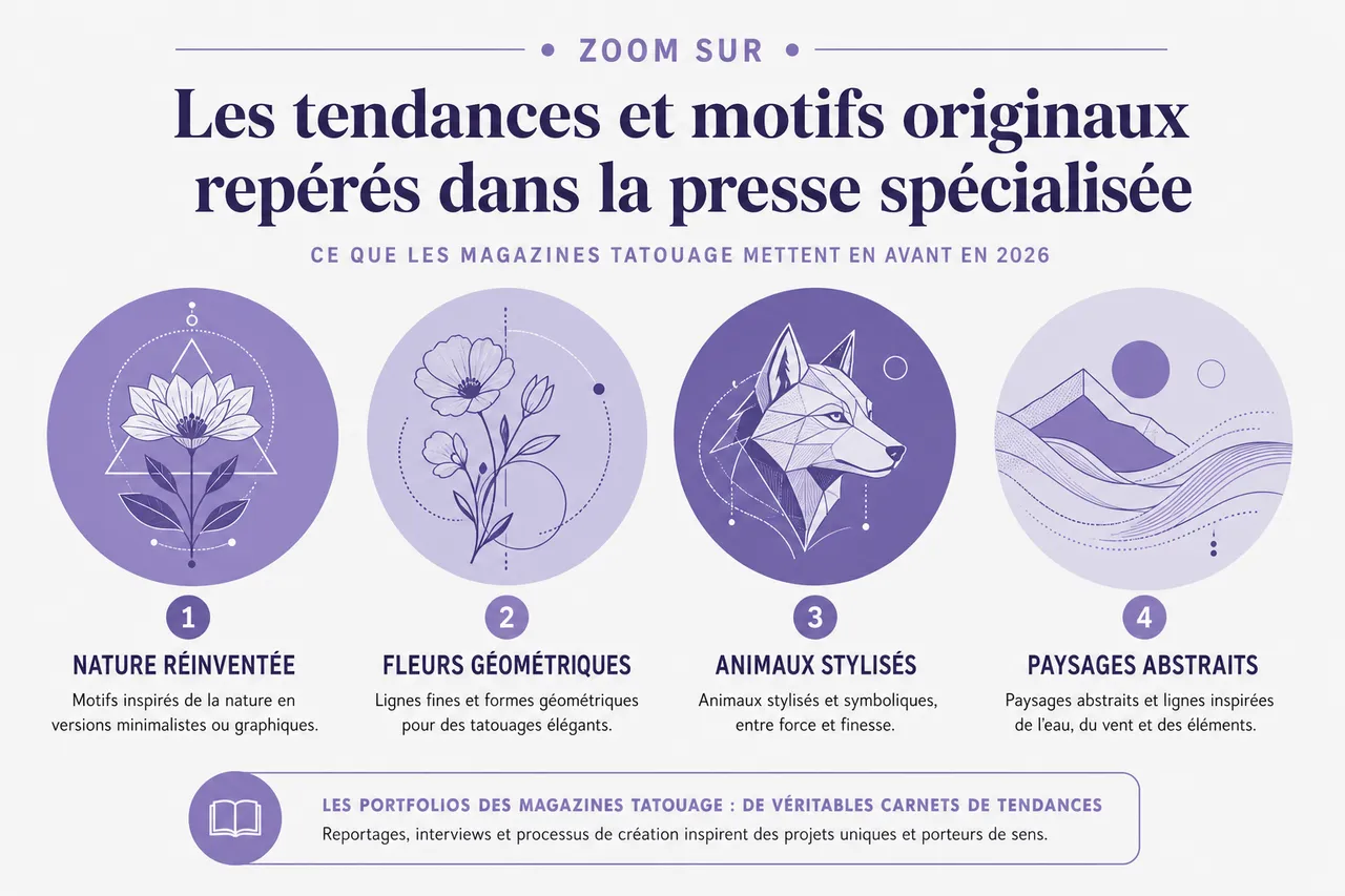 Magazine tatouage pour trouver des idées sans copier les motifs vus partout , Zoom sur les tendances et motifs originaux repérés dans la presse spécialisée