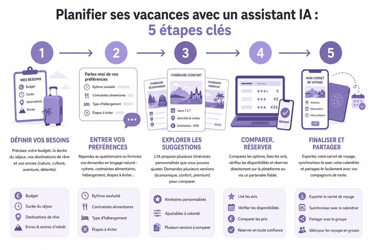Comment un assistant IA peut transformer la planification de vos vacances? , Comment utiliser concrètement un assistant IA pour planifier ses vacances: étapes et conseils pratiques