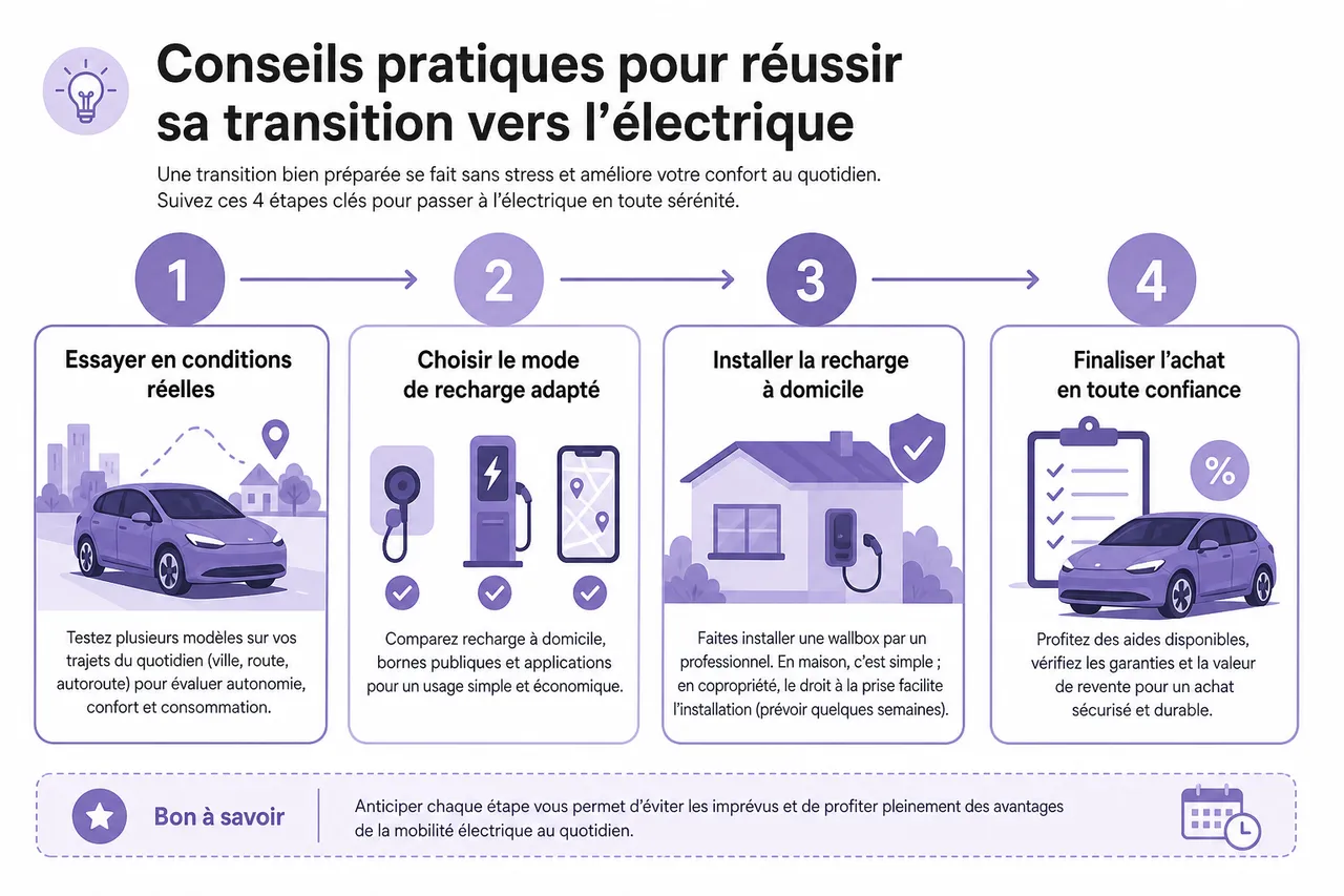 Véhicules électriques: critères essentiels pour un achat réussi en 2026 , Conseils pratiques pour réussir sa transition vers l’électrique