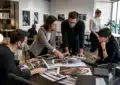 Équipe éditoriale travaillant sur la création de contenu magazine