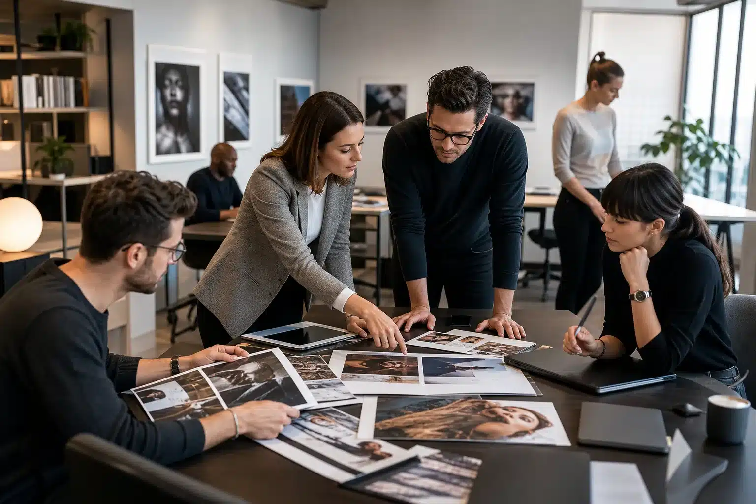 Équipe éditoriale travaillant sur la création de contenu magazine