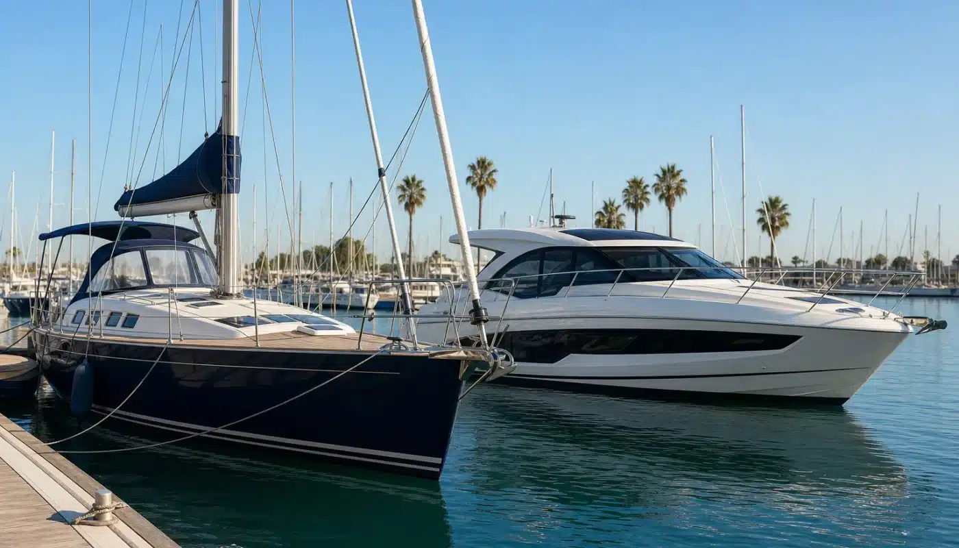 Bateau d'occasion moderne sur un port en 2026