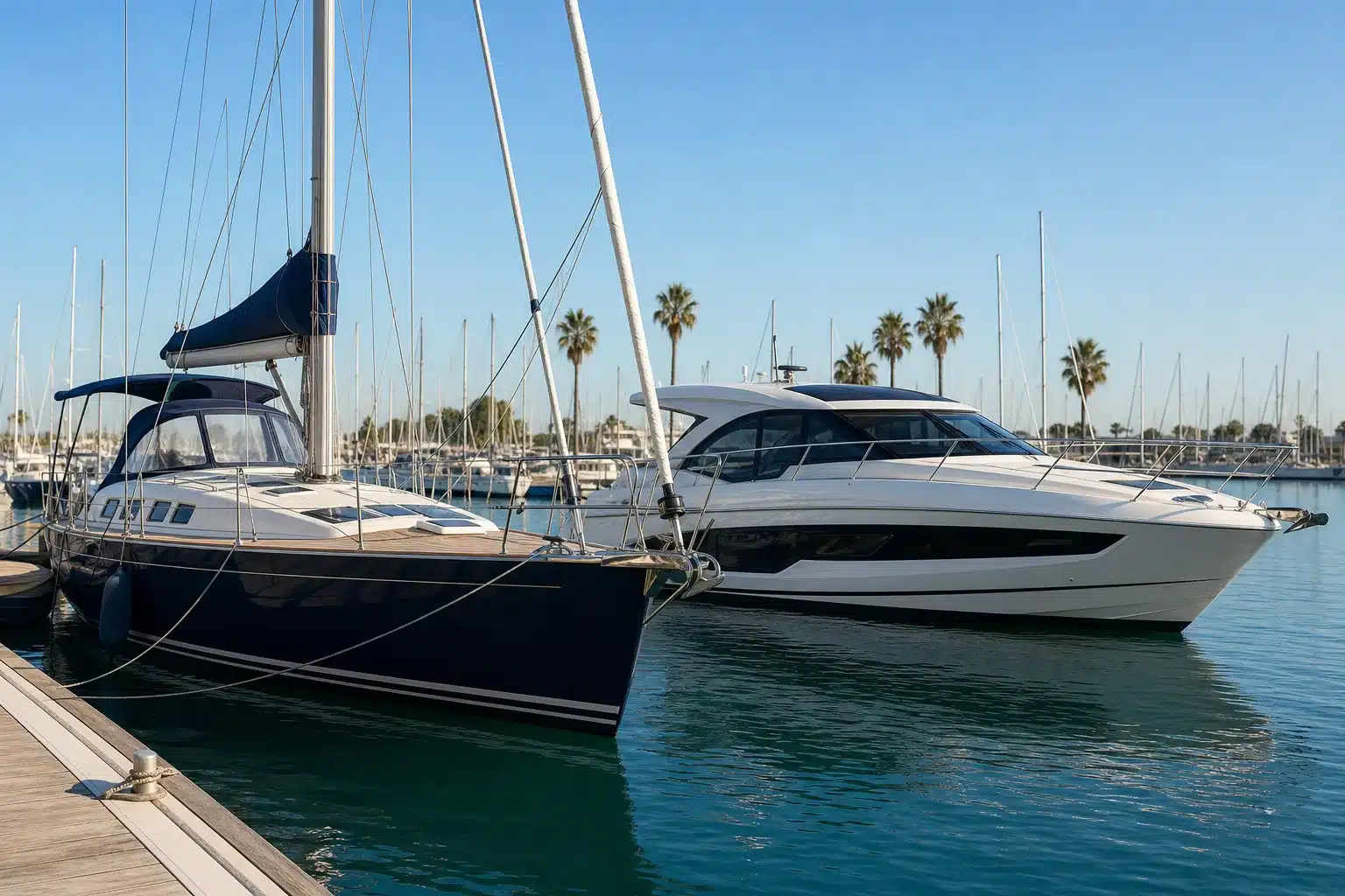 Bateau d'occasion moderne sur un port en 2026