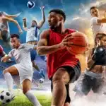 Couverture magazine de sport avec athlètes et articles spécialisés