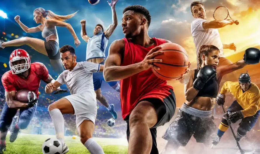 Couverture magazine de sport avec athlètes et articles spécialisés