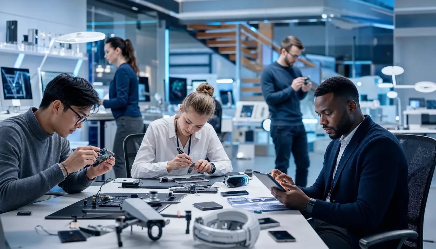 Testeurs de produits high-tech vérifiant la qualité et la fiabilité